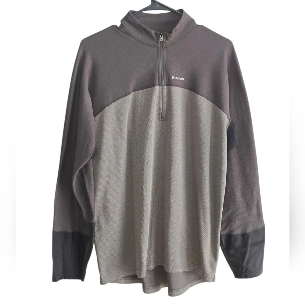 Simms Men's Two-Tone Gray And Black Quarter-Zip Pullover Sweater XL